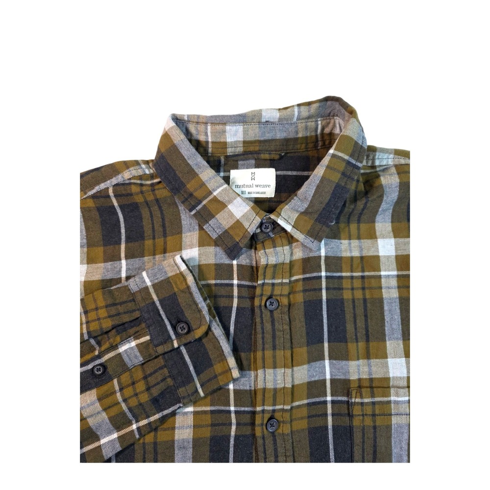 Mutual Weave Mens Flannel Plaid Long Sleeve Button Up‎ Shirt XL